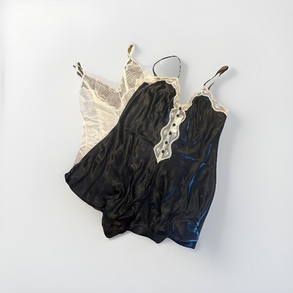 Lot of 2 Vintage 80s Lace Teddy One Piece Lingerie Black & White M 36 Warners - Picture 1 of 8